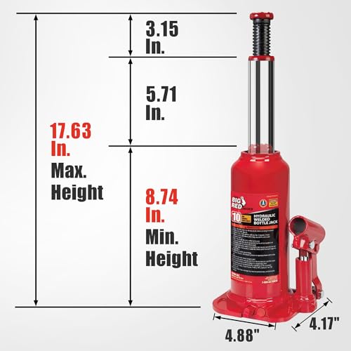 Image of BIG RED T90803B Torin Hydraulic Welded Bottle Jack, 8 Ton (16,000 lb) Capacity, Red