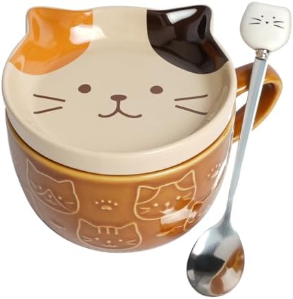 HOTUT Bonita taza de gato con tapa, bonito juego d...