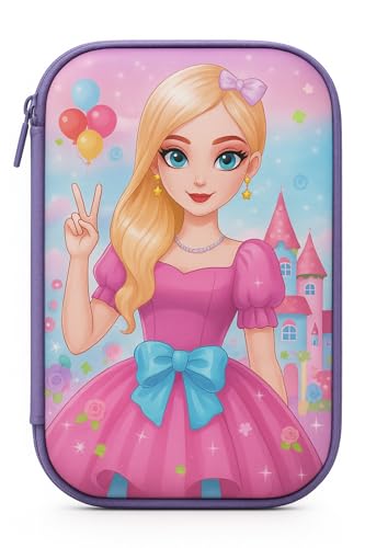 Estojo Infantil 3D em EVA Unissex com 3 Compartimentos – Estojo Escolar Grande para Lápis, Canetas e Acessórios | Porta-Canetas Fofo Resistente, Volta às Aulas (Princesa Castelo Rosa)