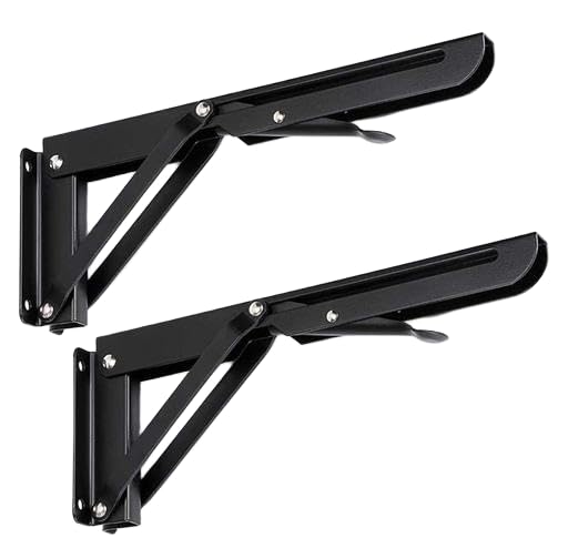 SK 2X Folding Shelf Brackets 12 Inches, Heavy Duty L Brackets for Shelves, Heavy Duty Floating Shelf Bracket, Black Metal Shelf Brackets & Supports, Locking Folding Table Hinge, Floating GRE-P237-image-25