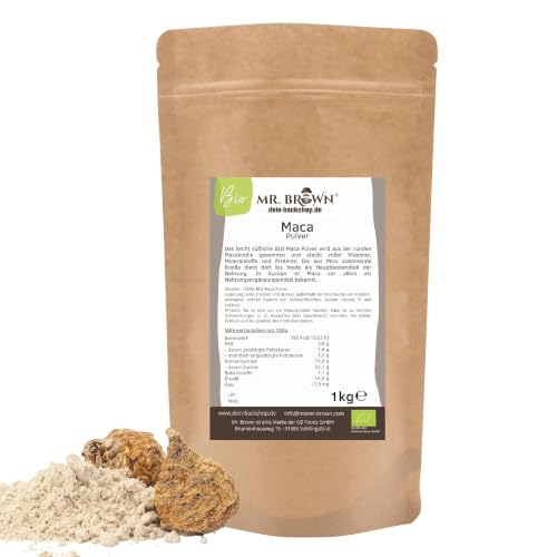 Produktfoto von Mr. Brown BIO Maca Pulver aus Peru 1 kg | Premium Qualität | 1000 g | abgefüllt in Deutschland | aus kontrolliert&hellip;