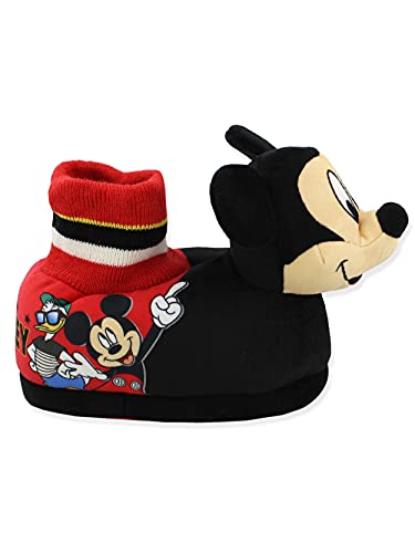 Disney Mickey Mouse Toddler Boys Plush 3D Mickey Head Sock Top Slippers (Red/Black, 9-10 M Us Toddler) #TOP4