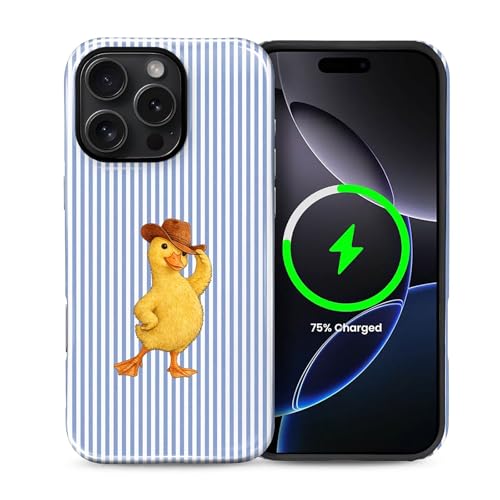 Goodsprout for iPhone 16 Pro Cases,Campatible with Magsafe,2-Layer Hard Shell + Silicone Cover - Shockproof Protection, High-end and Fashionable Phone Case Blue-Striped Cowboy Duck