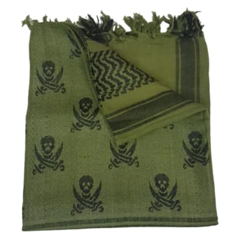 MILSPEC SURPLUS Skull Shemagh Scarf Head Cover Keffiyeh Neck Wrap Paintball Army Scarves Olive Green and Black Cover