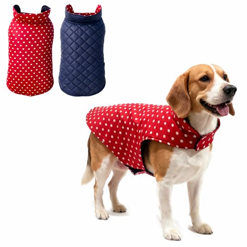Image of JoyDaog Dog Winter Clothes 18 Inch Reversible Jacket Red Color Design Warm Dog Coat Windproof Pets Cold Weather Wearing (M)