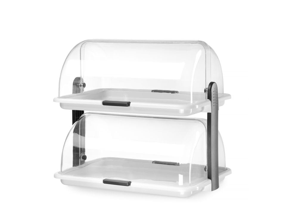HENDI Vitrina expositora, mostrador, panera, exhibidor de Alimentos para Buffets, restaurantes, Banquetes, comercios, con Cubiertas Transparentes deslizantes, de Dos Pisos, 465x310x(h) 410 mm, PP, PS