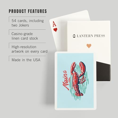 Lantern Press Maine, Red Lobster, 52 Naipes Póker miniatura 3