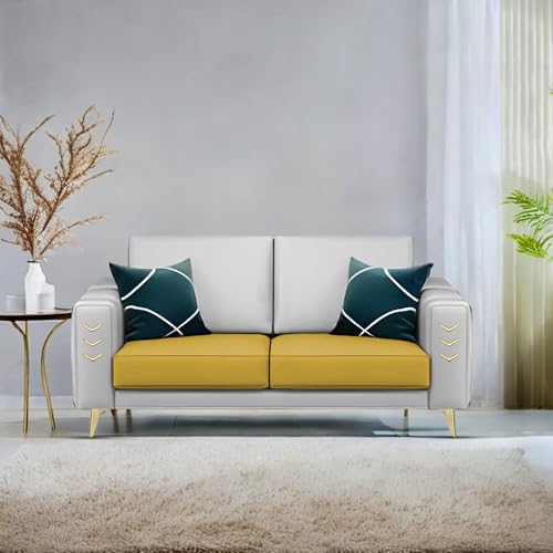Image of Casaliving Falco 2 Seater Sofa Set for Living Room (Yellow Grey Fabric) Premium Fabric Sofa
