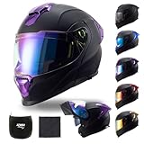PUNKZZ Casco Motocicleta Abatible,Superficie Mate, Casco Integral Abatible para Motocicleta, Cascos para con Doble Visera,...