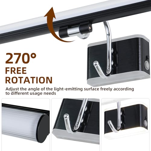 TYhogar Modern Black Bathroom Light Fixtures 16.3 inch Led Vanity Lights, 8W, Rotatable Bar Bathroom Lighting fixtures Over Mirror,4000K Daylight Dimming Wall Light Fixtures for Indoor — view 2