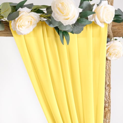 Image of Socomi Wedding Arch Draping Fabric 2 Panels 29 inch x 19Ft Sheer Chiffon Curtain Drapes 6 Yards for Wedding Ceremony Birthday Party Decoration Yellow Gold