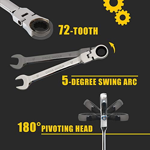 Yashong 12-Piece 8-19Mm Metric Flex-Head Ratcheting Wrench Set, Professional Chrome Vanadium Steel Ratchet Wrenches, Combination Ended Spanner Kit With Portable Suspended Canvas Bag #TOP5