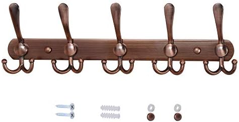 Dseap Wall Mounted Coat Rack - 5 Tri Hooks, Heavy Duty, Stainless Steel, Metal Coat Hook Rail for Coat Hat Towel Purse Robes Mudroom Bathroom Entryway (White, Pack of 2)