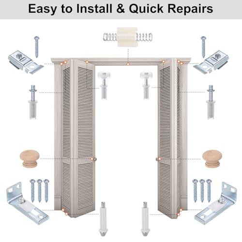 Kit de herrajes para puertas plegables uxcell, 4 unidades, incluye pivotes superior e inferior, soporte y rueda guía para puertas de clóset plegables miniatura 5
