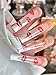 HAND-PAINTED White Press Ons Neon Small Press on Nails Long French Press on Nails Coffin Medium Short Nail art Fake Nail Art Kit with 7g Glue on Nails Handmade Almond Square Nails (Medium, J16)