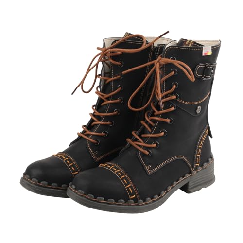 TMA EYES Stiefeletten aus Leder mit Reißverschlüssen und Riemen für Waden klassische Stiefel für Damen(Schwarz 41)