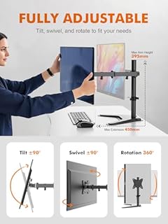 GRIFEMA Braccio Monitor Doppio per Schermi 13-32'', Supporto Doppio Monitor Altezza Regolabile, Base Allargata, Inclinazione, Girevole, Rotazione, Gestione dei Cavi, Fino a 10 kg, VESA 75/100mm