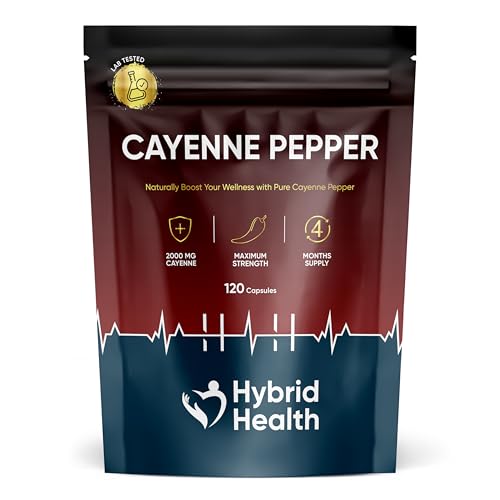 Hybrid Health Cayenne Pepper 2 000mg - 4 Months Supply 120 Capsules High Strength Capsicum Extract Cayenne Pepper Capsules Vegan Non-GMO Formula