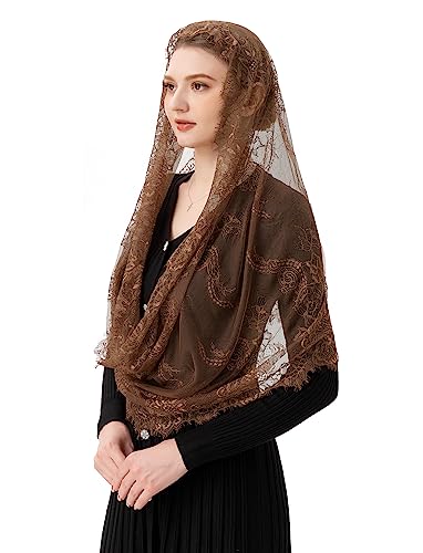 PAMOR Spanish Style Lace Traditional Vintage Inspired Infinity Shape Mantilla Veil Latin Mass Head Covering