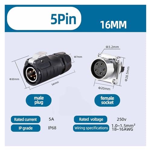 Conector impermeable LP16 de 5 pines macho y hembra para cables industriales 3