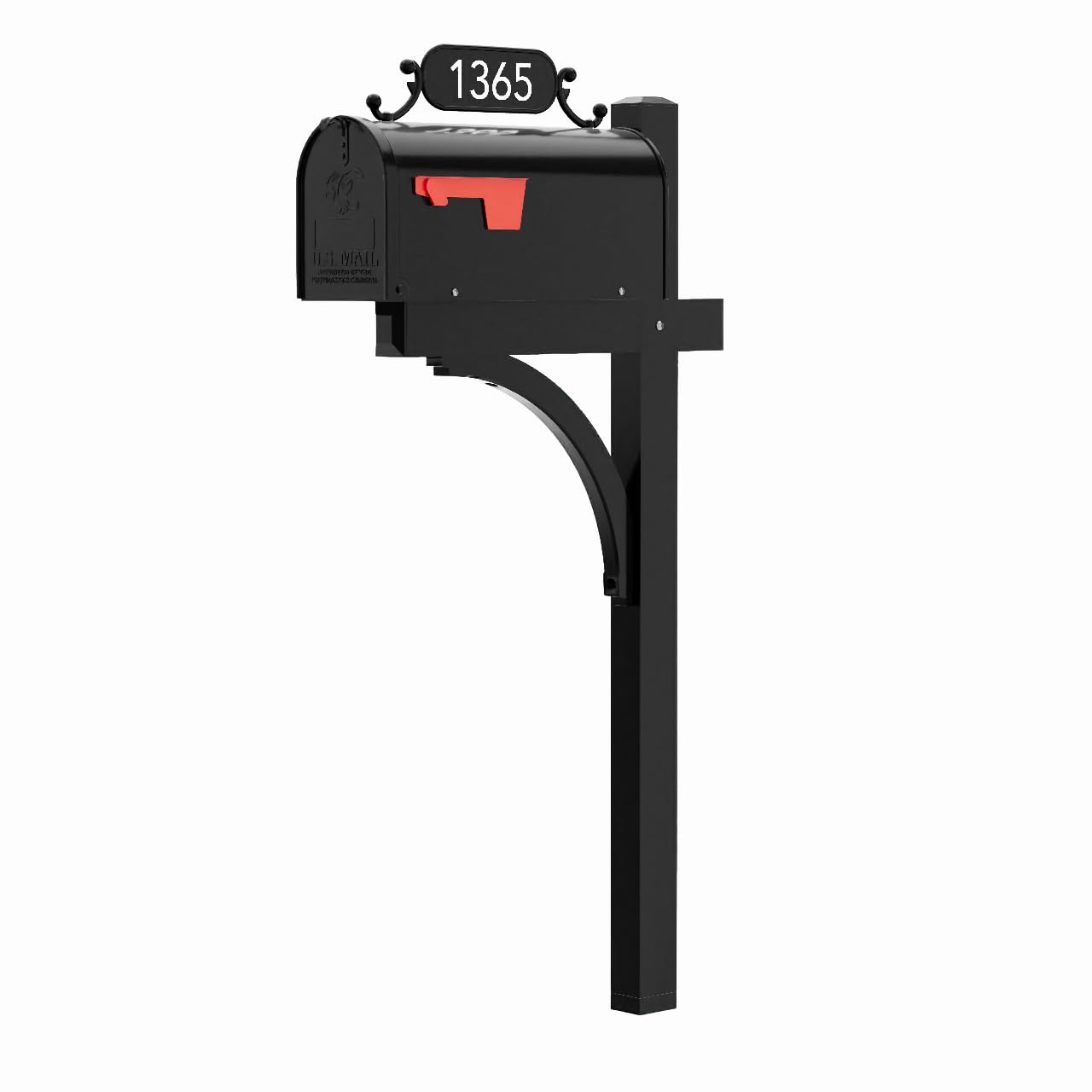 The Glenbrook Deluxe Mailbox and Post - Personalized Complete System with Custom Street Address Plate, Steel Mailbox, and Aluminum Post Included (All Black)