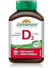 Jamieson Vitamin D3 2,500 IU Tablets, Helps Prevent Vitamin D Deficiency, and Osteoporosis, Supports Immune Health, Strong Bones, and Teeth. Vegetarian, Non-GMO, Gluten-Free, 180 Count, Proudly Canadian