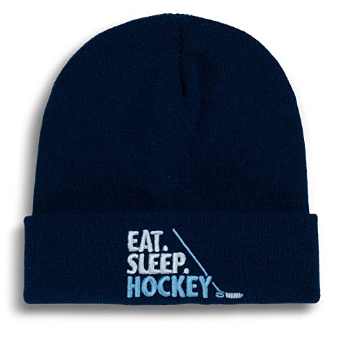 ChalkTalkSPORTS Hockey Knit Beanie Hat | Eat Sleep Hockey Embroidered Beanie