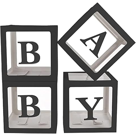 Sooyee Black Clear Baby Boxes with Letters for Baby Shower,Baby Shower Decorations, Transparent Ballon Boxes Backdrop,Baby Shower Birthday Party,Gender Reveal,Reusable Favors, Baby Blocks Cover