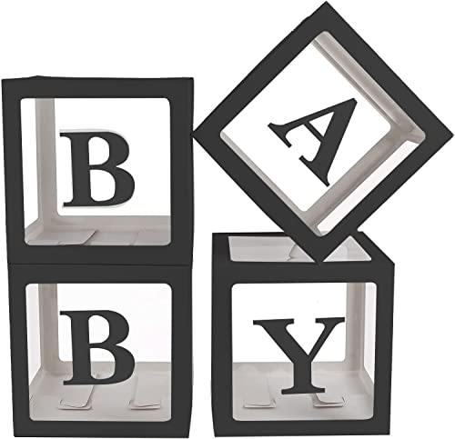 Image of Sooyee Black Clear Baby Boxes with Letters for Baby Shower,Baby Shower Decorations Birthday Party, Transparent Ballon Boxes Backdrop, Gender Reveal,Reusable Favors, Baby Blocks