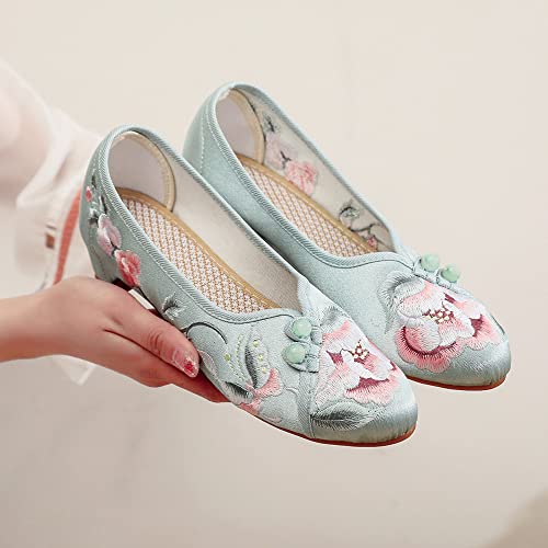 Floral Handmade Embroidered Shoes for Women Retro Classic Ballet High Heels Shoes Pointed Toe Slip On Comfortable Loafer Mary Jane Flats Cheongsam Shoes2
