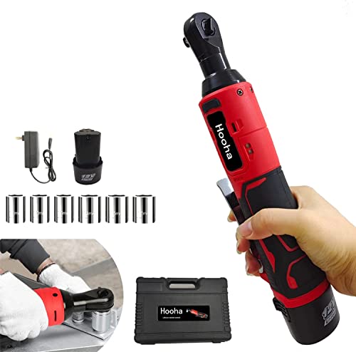 Hooha 充電式ラチェットレンチ 多機能 電動ラチェットレンチ 差込角3/8" 最大トルク 55Nm 12V 2.0Ah バッテリー1本 レンチ コードレス 無段変速 正逆転両用 負荷保護 LEDライト タイヤ取り外し 現場改装 自動車の修理 ナット締め
