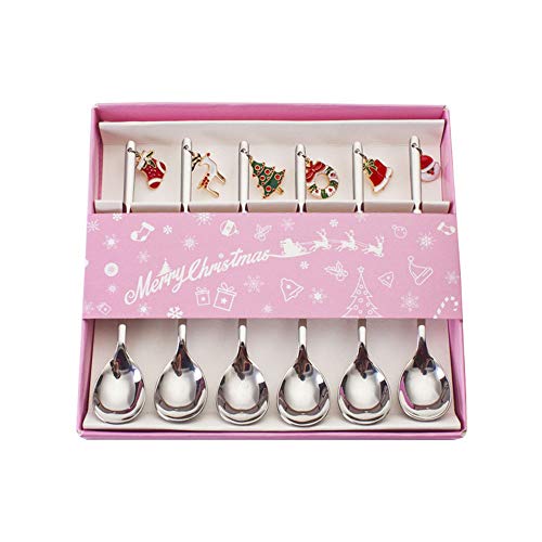 Cozyhoma 6 cucharas de café de Navidad de acero inoxidable para helados, sopa de azúcar, cucharillas de Navidad, juego…