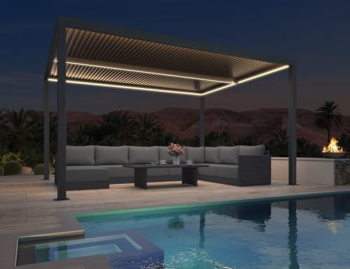 Purple Leaf LED Louvered Pergola with Adjustable Roof