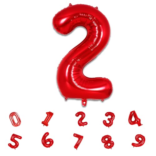 Image of Red Foil Number Balloons 0-9 | 32 Inch Helium Supported Birthday Decoration Balloons for Kids, Anniversary, Party, Baby Shower ? Reusable