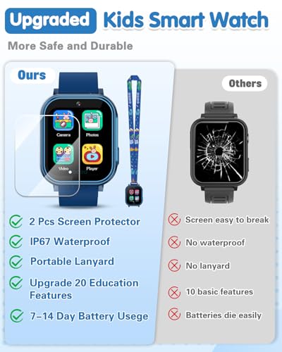 Relógio inteligente impermeável para crianças com câmera dupla de 32 jogos, rastreamento de hábitos,
