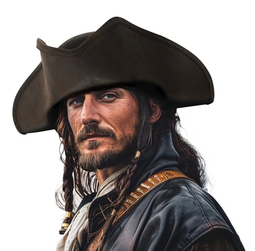 JPXH Pirate Hat Men's Adult Colonial Tricorn Hats Revolutionary war for Halloween Costume Accessories
