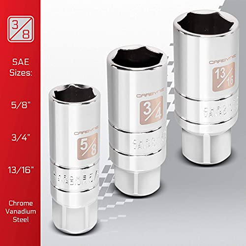 Carbyne Spark Plug Socket Set - 5 Piece, High Visibility 3/8-Inch Drive Sae & Metric Spark Plug Socket Set - Heat Treated Cr-V Steel, Mirror Polish #TOP4