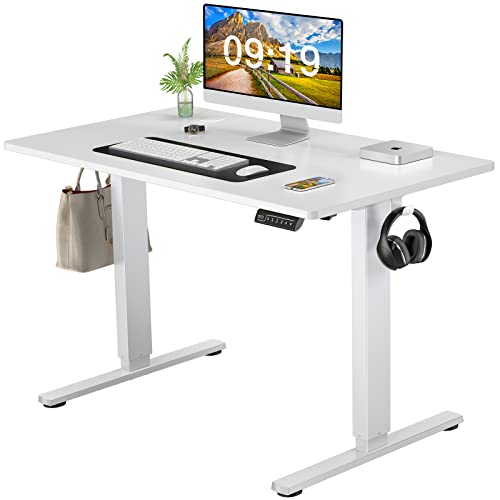 Image of Electric Standing Desk, 40 Inch Height Adjustable Sit Stand Up Desk, Computer Workstation Home Office Gaming Rising Table with Memory Preset Splice Board, White