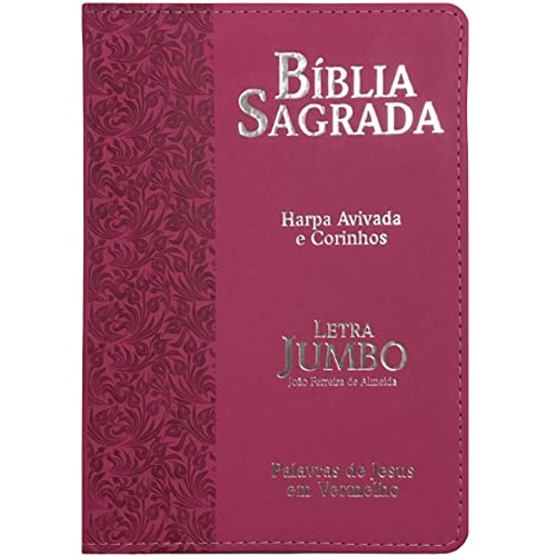 Bíblia letra jumbo capa PU luxo com harpa 04 ramos pink
