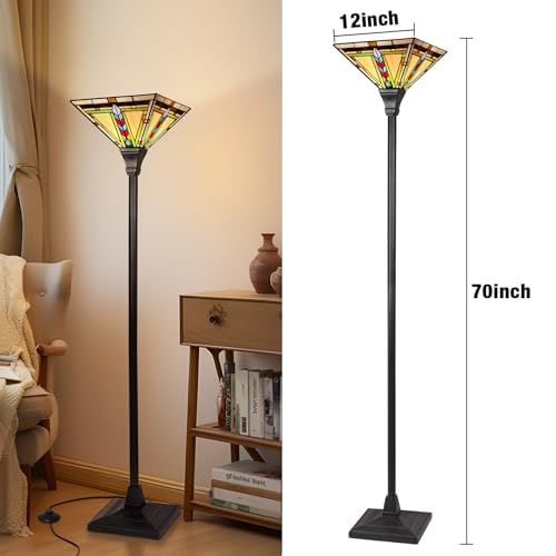 Capulina 4351TF Tiffany Torchiere Floor Lamp, 70 Inches Tall Industrial Bronze Pole Firecracker Mission Style Stained Glass Torch Standing Light thumb #5