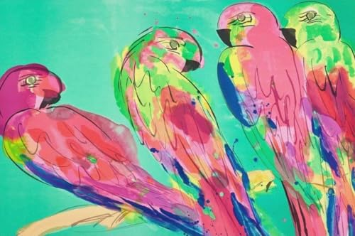 Toile Walasse Ting Quatre Perroquets Affiche Poster Animal Abstrait 60x90