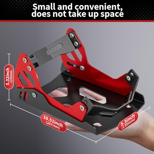 Image of Heavy-Duty Steel Motorcycle Wheel Chock for Trailer Mount | Anti-Rust Black /Red Design | Universal Front Wheel Chock Stand for Dirt Bikes & Motorcycles | Compact & Portable (5.3 inchH x 10.8 inchL x 6.1 inchW)