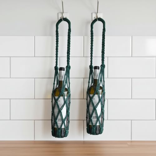 2Packs Boho Macrame Wine Bottle Holder, Handmade wall Mounted Hanging