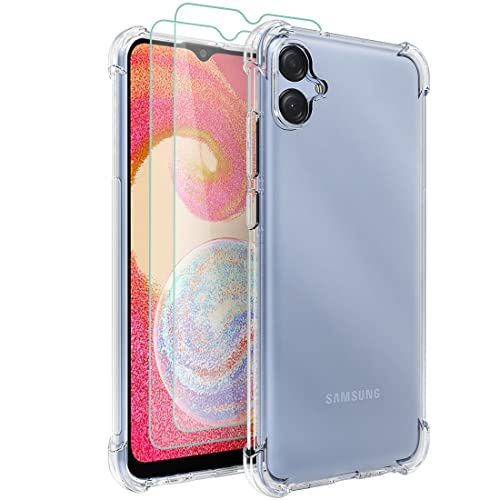 Osophter for Samsung Galaxy A04E Case Clear Transparent with 2pcs Screen Protector Reinforced Corners TPU Shock-Absorption Flexible Cell Phone Cover for Samsung A04E(Clear)