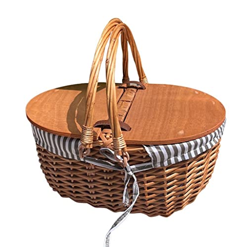 BBCBBZ Cesta de mimbre de estilo vintage for pícnic, cesta de pícnic con forro, cesta de mimbre de astillas de madera natural tejida con