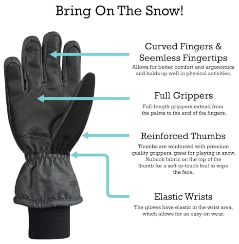 Image of N'Ice Caps Kids Waterproof Winter Thinsulate Warm Gloves | Boys and Girls Snow Ski Gloves with Durable Grippers on Palms, Fingers and Thumbs, 3M Insulation Ideal for Cold Weather
