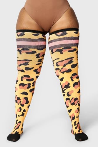 Image of Thunda Thighs Plus Size Thigh High Socks, Over the Knee High Boot Stockings Leg Warmers, Artisan - Safari Strut - Honey Leopard