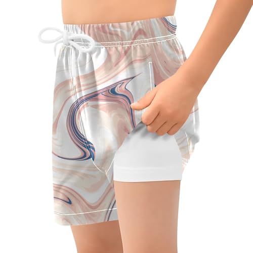 GuoChe Boys Swimming Shorts Youth Teen Quick Dry Boys Board Shorts Swimwear with Pocket Beige Cream2