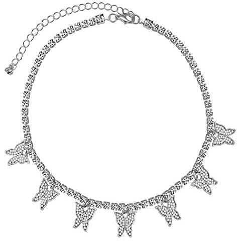 SUNXN Butterfly Necklace Tennis Chain Butterfly Choker CZ Bling Butterfly Silver Gold Pendant Necklace Gift for Women Jewelry (3mm-silver) Cover
