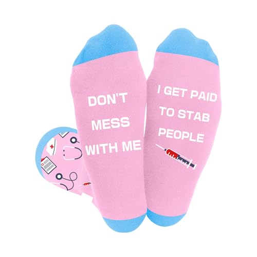 Funny Nurse Socks Pink Best Nurse Practitioner Gifts Nurses Appreciation Gift for Women Labor and Delivery Nicu Nursing School Christmas Valentines Day Nurses Week Gifts for RN Medical Assistant